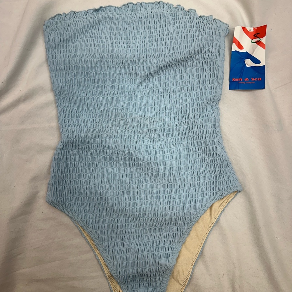 Sun & Sea Light Blue Smocked One-Piece Swimsuit S NWTS